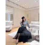 Dior 2025 Early Fall Collection ⚓️ Women's Navy-Stripe Wool Pullover - Anchor Button Detail & Color-Block Design - Image 3