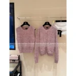Chanel 2025A Early Fall Collection 🎀 Women’s Dusty Pink Jacquard Cardigan - Wool Blend w/ Pocket Detail (Haute Minimalism)