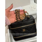 Chanel 2025B Runway Collection 🖤 Black/Gold "Makeup Box" Bag - Medal Logo w/ Detachable Chain ⛓️ (Pebbled Leather) - Image 11