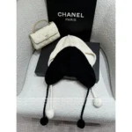 Chanel 2025B Fall/Winter Collection 🤍 Pom-Pom Beanie w/ Drop Pendant - Imported Cashmere Earflap Hat (Russian-Style Knit) - Image 7