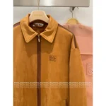 miumiu 2025SS Early Fall Collection 🐻 Oversized Baseball Jacket - Suede/Leather Color-Block w/ Zip Closure & Embroidered Logo - Image 15