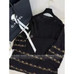 Chanel 2025B Early Fall Collection 🖤 Gold-Thread Embroidered Dress - Crystal Logo Round Neck Relaxed Fit - Image 8