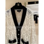 Chanel 2025B Early Fall Collection 🤍 Black & White Contrast Cardigan - V-Neck Mohair/Wool-Silk Blend Knit - Image 7