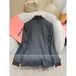 miumiu 2025SS Early Fall Collection 🩶 Mock Two-Piece Blazer - Notch Collar w/ Vertical Stripes & Signature Logo - Image 12