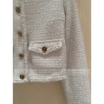 Chanel 2025B Early Fall Collection 🤍 Minimalist White Tweed Coat - Round Neck Woven Jacket w/ Textured Bouclé - Image 12