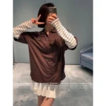 miumiu 25SS Early Autumn New Collection 🔛 Crewneck Two-in-One Style Letter Logo Long-Sleeve T-Shirt, Loose Fit, 100% Cotton - Image 5