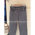 Celine 2025SS Early Fall Collection 🔍 Color-Block Striped Jeans - High-Waisted Straight Leg with Metal Logo Button - Image 6