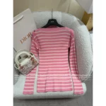 Dior 2025 Early Fall Collection 🎀 Pink Striped Wool Blend Sweater - Round Neck with Shoulder Stud Details - Image 12