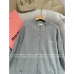 miumiu 🩶 2025SS Early Autumn New Collection Cotton Zip-Up Oversized Letter Logo Jacket Hoodie for Women - Image 12