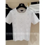 Chanel 🤍 2025B Spring/Summer New Collection Crochet Hollow-Out Round Neck Sleeveless Knit Tank / Short-Sleeve T-Shirt - Image 12