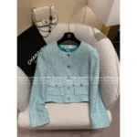 Chanel 25A Haute Atelier Collection 🩵 Blue Short-Length Notch Lapel Blazer w/ Pockets - Imported Tweed & Silk Lining - Image 12