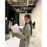 Chanel 24K Haute Atelier Collection 🤎 100% Cashmere Cardigan - V-Neck Striped Knit with Beaded Ruffle Sleeves - Image 5