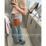 ACNE STUDIOS 2025 New Collection 🪐 Heavy Enzyme Wash Wide-Leg Jeans - Leather Patch Pocket Denim Pants - Image 13