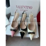 VALENTINO 2025P Spring/Summer Collection 🎀 Leather Bow Kitten Heels - Handcrafted 3D Bow Pointed-Toe Sandals - Image 12
