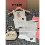 miumiu 25SS Spring/Summer Collection 🤍 Panda Color-Block Set - Sleeveless Knit Tank & Bodycon Skirt w/ Letter Logo - Image 7