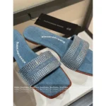 ALEXANDERWANG 2025SS Spring/Summer Collection 🎀 Crystal-Embellished Logo Slides - Leather-Sole Women's Sandals - Image 7