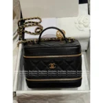 Chanel 2025B Runway Collection 🖤 Black/Gold "Makeup Box" Bag - Medal Logo w/ Detachable Chain ⛓️ (Pebbled Leather) - Image 10