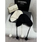 Chanel 2025B Fall/Winter Collection 🤍 Pom-Pom Beanie w/ Drop Pendant - Imported Cashmere Earflap Hat (Russian-Style Knit) - Image 5