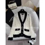 Chanel 2025B Early Fall Collection 🤍 Black & White Contrast Cardigan - V-Neck Mohair/Wool-Silk Blend Knit - Image 6