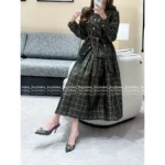 Chanel 2025A Fall/Winter Haute Atelier Collection 📜 Green Vintage Tweed Set - Belted Robe Blazer & Matching Midi Skirt - Image 8