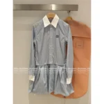 miumiu 25SS Early Autumn New Collection Colorblock Vertical Stripe Embroidered Letter Logo Detachable Shirt Dress for Women - Image 10