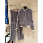 Celine 2025SS Early Fall Collection 🩶 Matte Grey Baseball Set - Embroidery Logo Jacket & Pants - Image 7