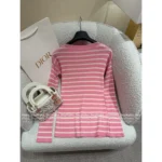 Dior 2025 Early Fall Collection 🎀 Pink Striped Wool Blend Sweater - Round Neck with Shoulder Stud Details - Image 11