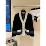 Chanel 🖤 2025B Early Autumn New Collection Black & White Colorblock Mohair/Wool-Silk V-Neck Knit Cardigan / Pullover Sweater for Women - Image 12