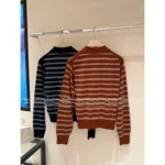 miumiu 2025 SS Early Fall New Collection ❕ Jacquard Letter Logo Striped Wool Knit Polo Sweater with Zipper Design - Image 11