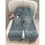CHROME HEARTS 🖤 2025 Early Fall New Collection — Colorblock Leather Cross Logo High-Waist Slimming Enzyme-Washed Wide-Leg Jeans - Image 18