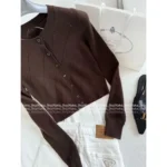 Prada 2025SS Early Fall Collection 🤎 Cashmere Blend Long Cardigan - Slim-Fit Cafe-Au-Lait Knit Open Front - Image 8