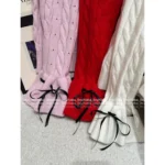 VALENTINO 2025SS Early Fall Collection 🎀 Bow Tie Ribbon Knit Sweater - 100% Wool Cable Knit Pullover with Lace Detailing - Image 14