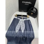 Chanel Vintage Exclusive Keep Edition ☑️ ©️©️ High-Waisted Wide-Leg Jeans - Adjustable Ribbon Belt & Retro Denim - Image 9