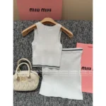 miumiu 25SS Spring/Summer Collection 🤍 Panda Color-Block Set - Sleeveless Knit Tank & Bodycon Skirt w/ Letter Logo - Image 6