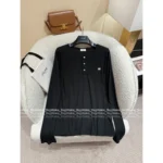 Celine 25SS Early Fall Collection 🔎 100% Comfort Cotton Tee - Embroidered Logo Round Neck Button-Detail Long Sleeve - Image 11