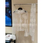 Chanel 25SS Early Fall Collection 🌸 Heavyweight Vintage Courtly Top - Ethereal Bow-Tie🎀Lace Sheer Blouse - Image 5
