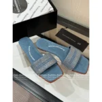 ALEXANDERWANG 2025SS Spring/Summer Collection 🎀 Crystal-Embellished Logo Slides - Leather-Sole Women's Sandals - Image 6