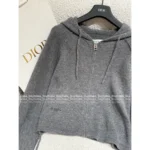 Dior 2025SS Early Fall Collection 🩶 Premium Gray Hooded Cardigan - Embroidered Logo Zip-Up w/ Cashmere-Wool Blend - Image 20