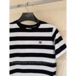 CELINE 25SS Spring/Summer Collection ☑️ Women's Classic Black & White Cotton Tee - Embroidered Letter Logo Short-Sleeve T-Shirt - Image 3