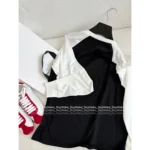CELINE 25SS Early Fall Collection 🐼 Women's Color-Block Logo Cotton Long-Sleeve Tee - Round Neck Pullover Top - Image 7