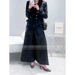 Chanel 25A Haute Atelier Collection 🔎 Pleated Silk Shirt Dress Set - Printed Logo Blouse & Maxi Skirt w/ Notch Collar - Image 7