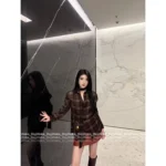 Saint Laurent 2025 Early Fall Collection 🖤 ROSÉ-Inspired Plaid Silk Shirt - Detachable Ribbon Tie & Dramatic Cuffs (Blackpink Style) - Image 18