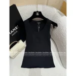 Chanel 2025A New Collection 🤍 Heart Jacquard Logo Top - Cotton Ribbed Sleeveless Vest / Short Sleeve Tee - Image 6