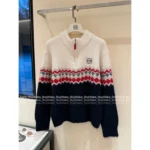 LOEWE 2025SS Fall/Winter Collection ♥️ Classic Embroidered Logo Wool Blend Sweater - Stand Collar Zip-Up w/ Colorblock Jacquard - Image 10