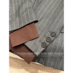 miumiu 2025SS Early Fall Collection 🩶 Mock Two-Piece Blazer - Notch Collar w/ Vertical Stripes & Signature Logo - Image 10