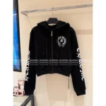 CHROME HEARTS 2025 Early Fall Collection 🖤 Bella Collab Cropped Hoodie - Sanskrit Cross Print & Zip-Up Streetwear - Image 14