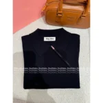 miumiu 25SS Early Fall Collection 🔛 Women's Navy Cashmere Polo Tee - Zip-Up Collared Short Sleeve w/ Imported Goat Wool - Image 12