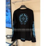 CHROME HEARTS 2025 Early Fall Collection 🔵 Sanskrit Print Logo Tee - Blue Cotton Long Sleeve w/ Round Neck - Image 4