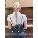 Chanel 🎒 25A Haute Atelier Collection Litchi-Grain Leather Handle & Chain Backpack / Mini Backpack / Tote Bag — Durable & Sturdy - Image 15