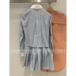 miumiu 25SS Early Autumn New Collection Colorblock Vertical Stripe Embroidered Letter Logo Detachable Shirt Dress for Women - Image 9